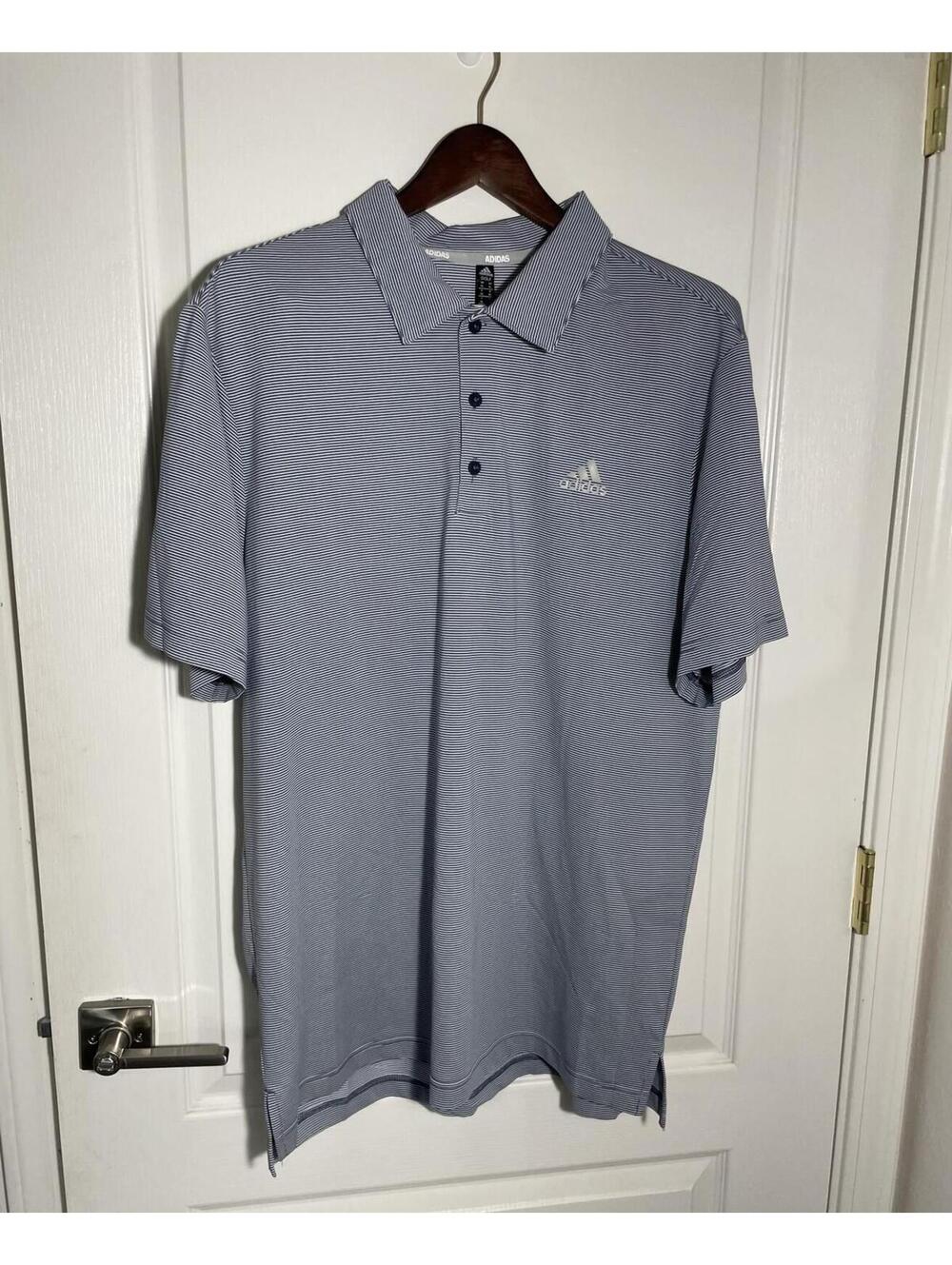 Men's XL Adidas Golf shirt polo navy blue/white super skinny stripe excellent